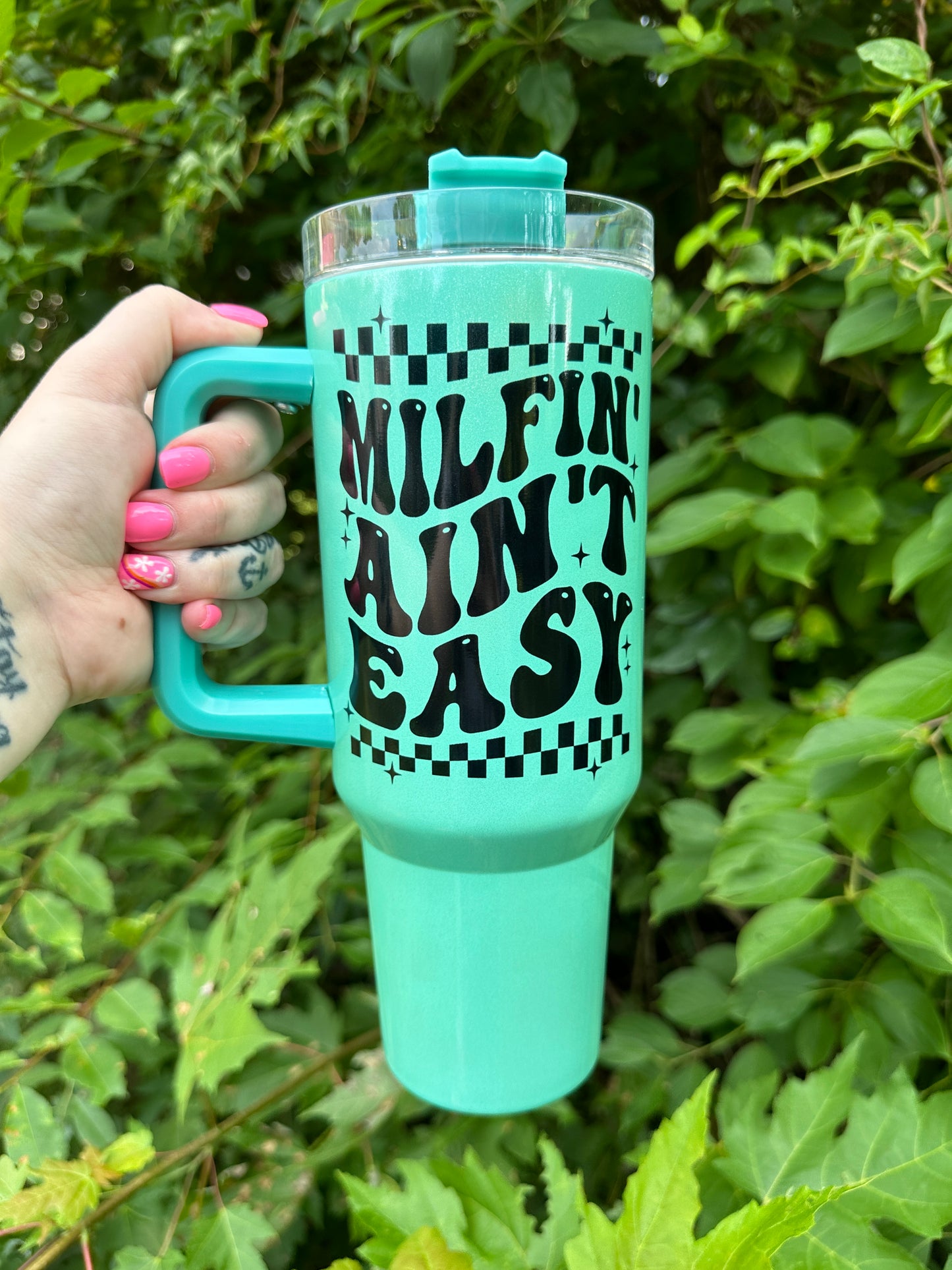40oz Tumbler With Handle Purple Mama Leopard Bolt – That Crafty